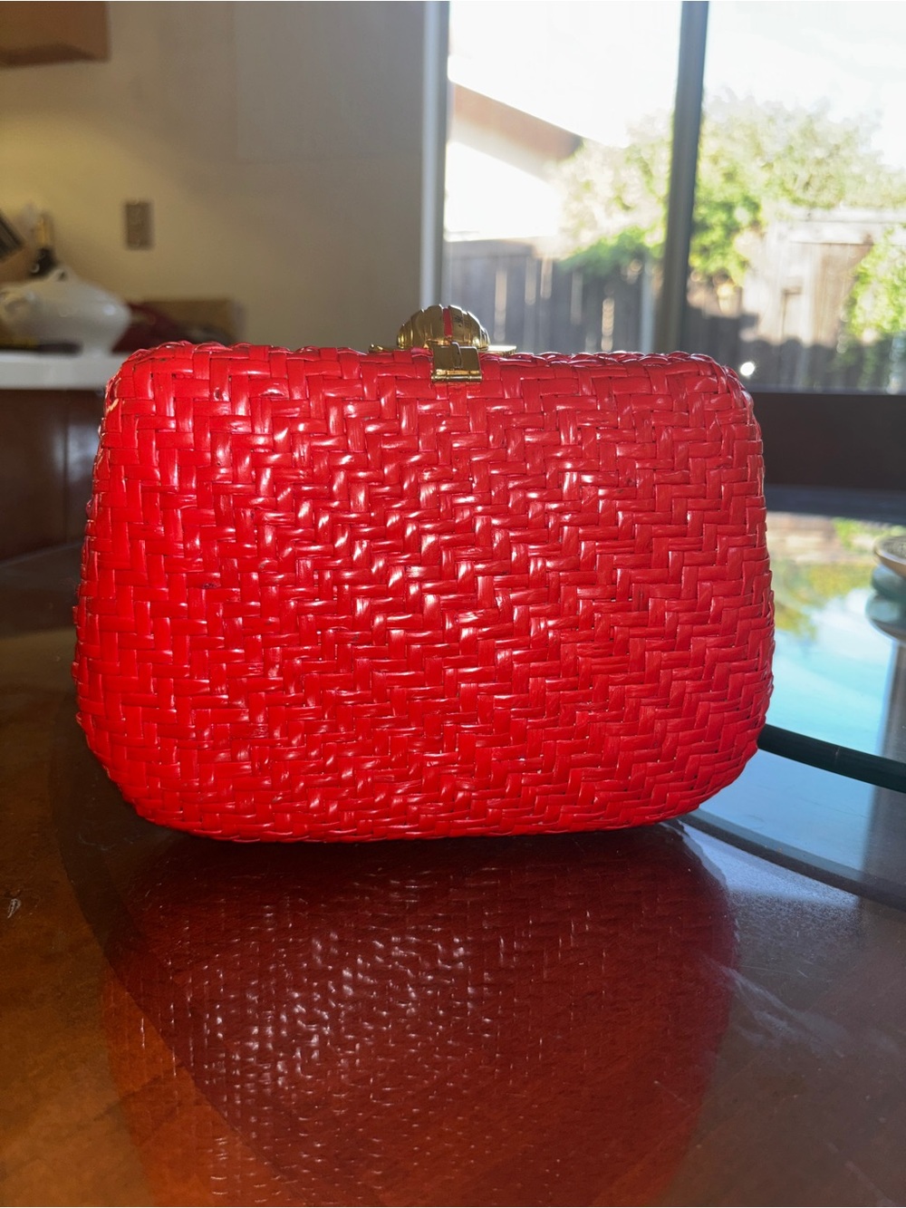 Rodo Italy Vintage Red Wicker Clutch Purse With Gold Chain - Picture 2 of 10